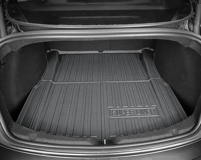 SUPER LINER Tesla Model 3 Floor Mats 2025 2026 2024 | Custom Fit All-Weather 8-Piece Set TPE Material | Tesla Model 3 Highland Floor Mats&Back Seat Protector&Cargo Liner, Trunk&Interior Accessories