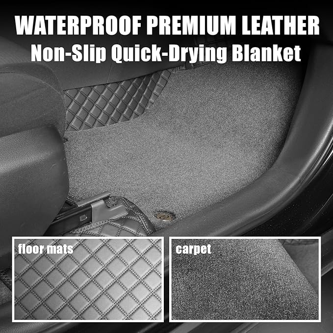 EKR Custom Floor Mats for Tesla Model 3 2017-2023, Front & 2nd Row Luxury Double Layer Car Floor Mat Liner Fit Model 3 2017 2018 2019 2020 2021 2022 2023 - Leatherette Plus Carpet (Black)