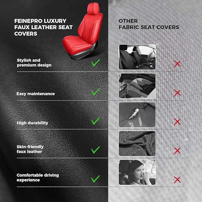 Red Car Seat Covers Full Set - Breathable Faux Leather Universal 5 Seat Covers for Cars, Automotive Protector Fit for Most Sedan SUV Pick-up Truck