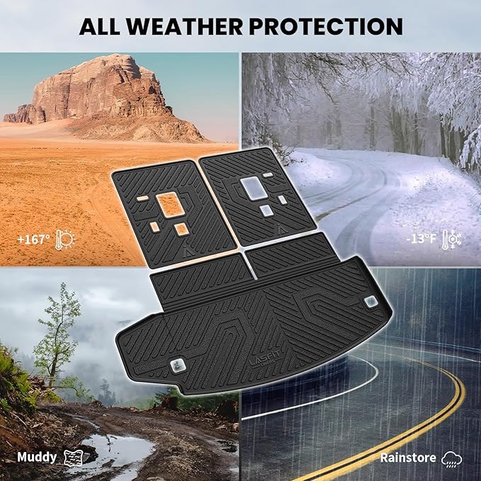 LASFIT Trunk Mat for Dodge Durango 2011-2026, Fit 2nd Row Bench Seating(7seats) & 2nd Row Bucket Seating 6seats, Not for 5 Seats, All Weather TPE Custom Fit Car Mat Cargo Liner, Black