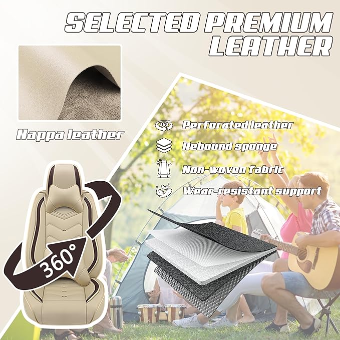 Car Seat Covers Fit for Toyota Camry 2000-2025, Stylish Sport Seat Covers, Waterproof Wear-Resistant Premium Nappa Leather Car Seat Cover.(Full Set with Pillow/Beige)