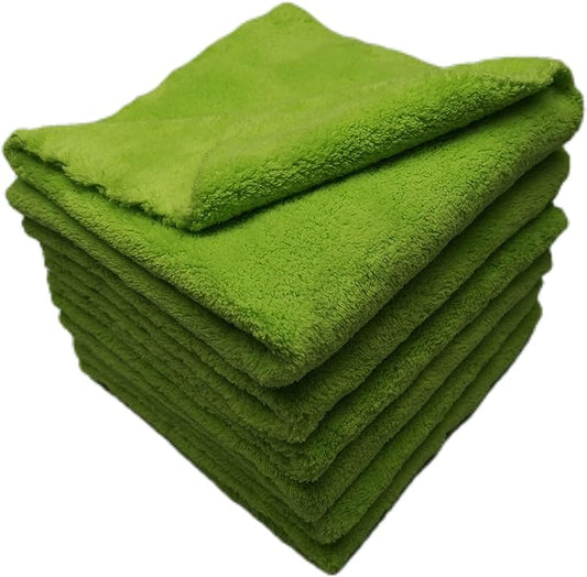 Plush Edgeless Microfiber Towel for Car, Soft Drying Wash Detailing Buffing Polishing Towel,530 GSM 6Pack 16 x 16inches (Fluorescent Green, 6Pack)