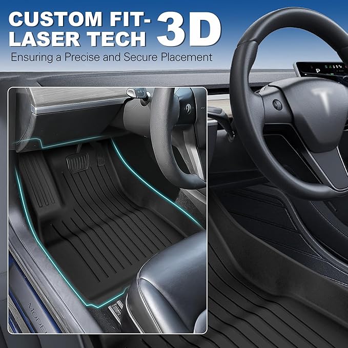 Weize Floor Mats Fit for Tesla Model 3 Highland 2025 2024, TPE All Weather Cargo Liner Floor Mats and Cargo Trunk Mats Accessories Front Rear Cargo Mat Full Set