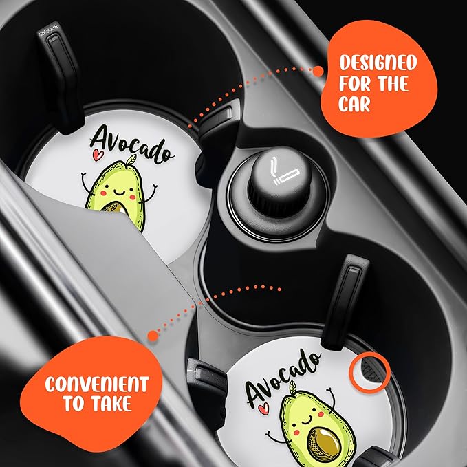2 Pack Avocado Car Cup Holder Coaster, Cute Car Interior Accessories Drink Coaster for Women & Men, Avocado Lovers Themed Gifts Stuff Accessories Things Merchandise Items!