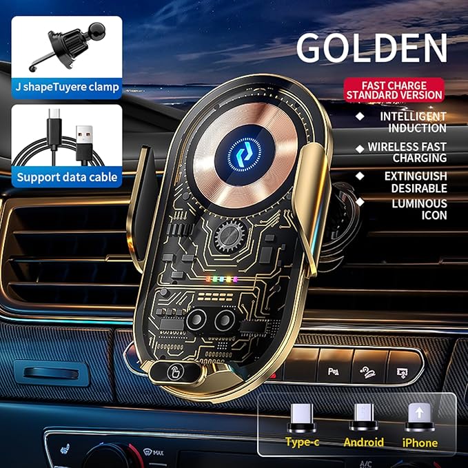 Wireless Car Charger Car Phone Holder Mount Wireless Charging Transparent Compatible Charging Air Vent Mount Phone Holder fit for All Android Smartphone(Gold)
