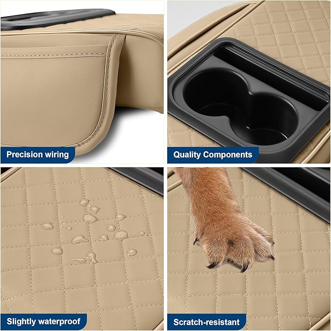 Car Center Console Cover Fit for Volkswagen Faux Leather Auto Armrest Box Cover with Cup Holder & Phone Holder Waterproof Leather Armrest Protector Cushion(Beige)