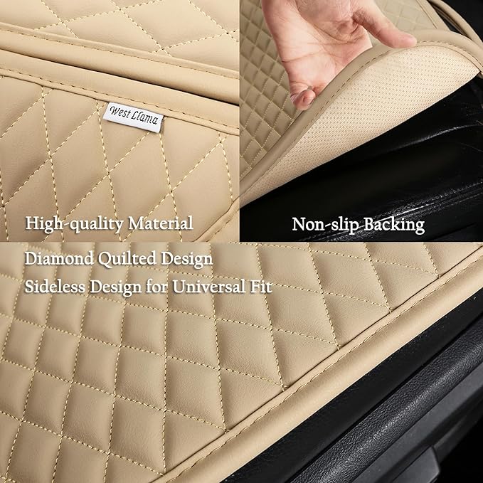 West Llama Pu Leather Car Seat Bottom Covers Protectors Include 1 Rear Bench Seat Cover Universal Fit 90% Vehicles,Beige