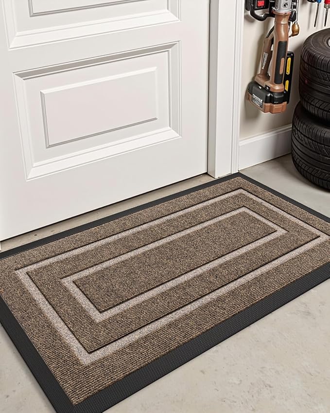 DEXI Front Door Mat Outside Entrance, Heavy Duty Rubber Backed Doormat, Stain and Fade Resistant, Low-Profile Easy Clean Entryway Floor Mats, 4x2, Rectangles Brown