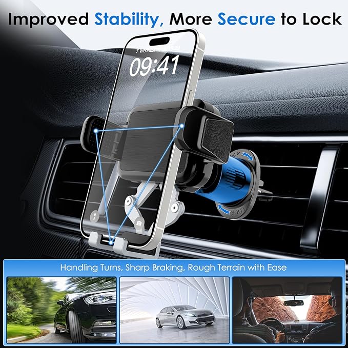 Phone Mount Holder for Car Vent 2023 Upgraded Aluminum Gravity Car Phone Holder Mount with Anti Overload Metal Hook Clip Hands Free Cell Phone Holder for iPhone 15 Pro Max 14 13 Large Phones