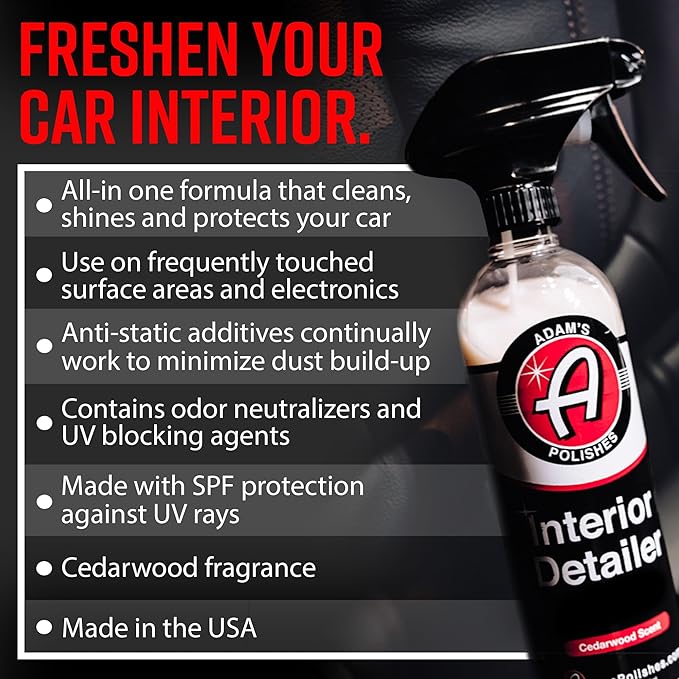 Adam's Polishes Interior Detailer 16 fl. oz (Cedarwood) - Total Car Interior Cleaner, Protectant & Dressing | All Purpose Cleaner & Leather Conditioner | Vinyl, Dashboard, Screen, Seat Cleaner & More