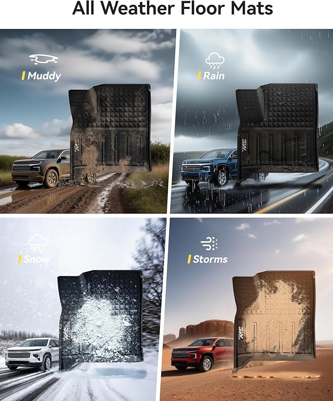 3W Floor Mats for Chevy Traverse 2024-2026 (Only 7 Seats) & GMC Acadia 2024-2026 (Only 7 Seats) & Buick Enclave 2025-2026, All Weather TPE Custom Fit Floor Liners