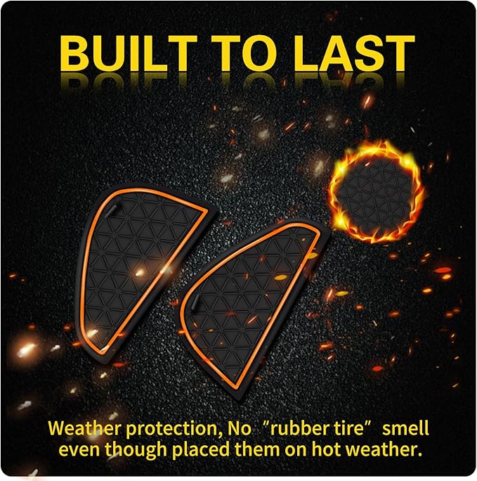 Premium Liner Mat Accessories Compatible with Toyota RAV4 2019-2024 and 2021-2024 RAV4 Prime, Custom Fit Cup Holder, Door Pocket and Center Console Inserts (Orange Trim, 14-PCS)