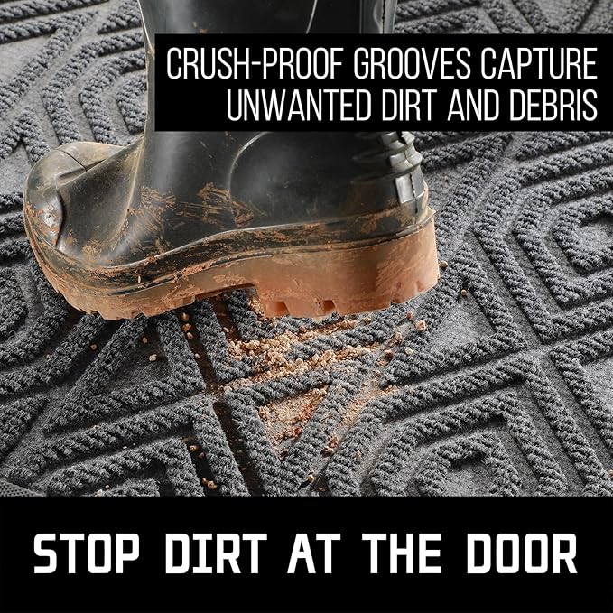 Yimobra Door Mat, Outdoor Indoor Entrance Welcome Mat, Heavy Entry Front Door Mat, Stain & Fade Resistant, Low Profile, Sturdy Rubber, Easy Clean Patio Floor Mat, Waterproof, 29.5 x 17, Gray