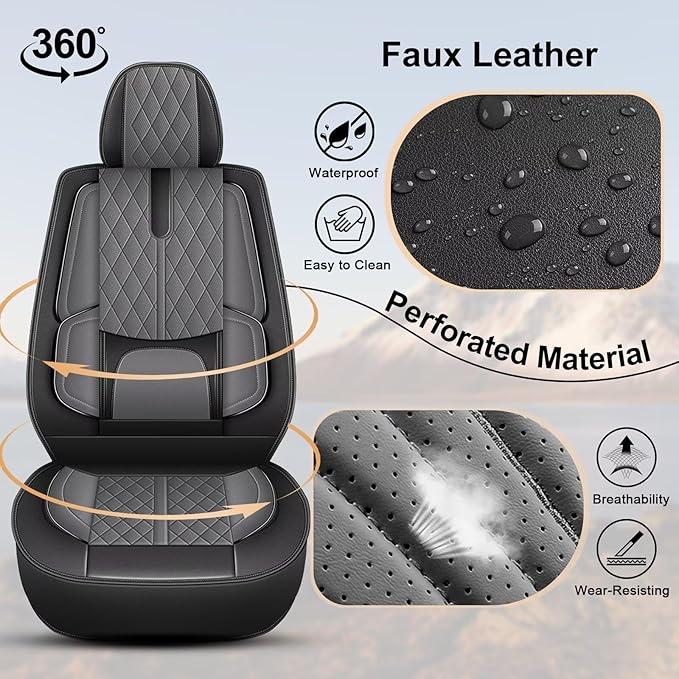 Seat Covers Fit for Chevrolet Chevy Traverse 2018-2023 2024: Full Set Breathable Leather Car Seat Covers - Automotive Interior Seat Cushion Protector (2 Rows 5 Seats, Black & Grey)