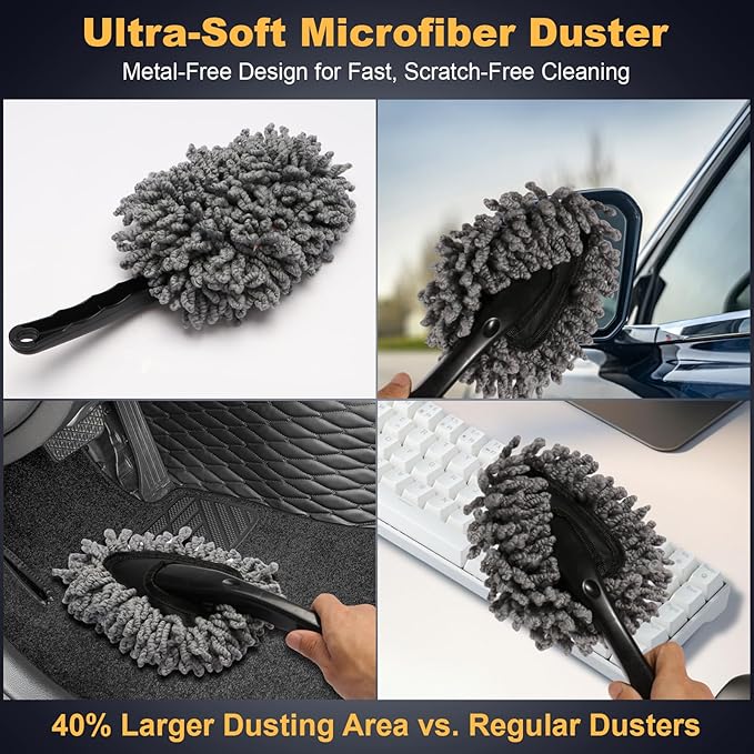8-Piece Car Interior Cleaning Kit - 160g Jarred Gel (128% More Than 70g), Boars Hair Brushes, High-Density Microfiber Cloth, Ultra-Soft Duster - for Cars, Trucks