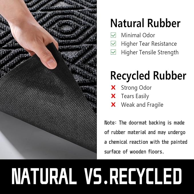 Yimobra Door Mat, Outdoor Indoor Entrance Welcome Mat, Heavy Entry Front Door Mat, Stain & Fade Resistant, Low Profile, Sturdy Rubber, Easy Clean Patio Floor Mat, Waterproof, 29.5 x 17, Black