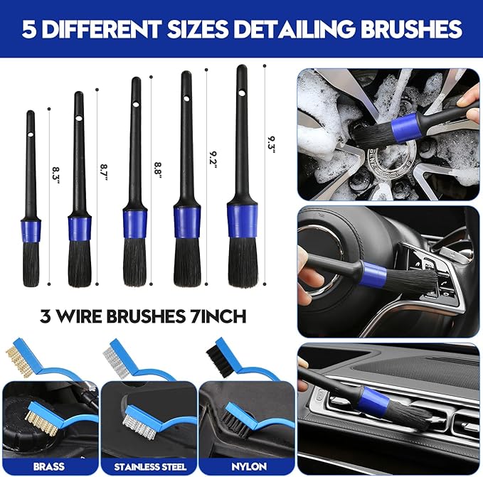 41Pcs Car Detailing Kit, Car Detailing Brush Set, Car Wash Cleaning Kit, Car Detailing Brushes, Professional Car Care Kit for Interior Exterior Wheels, Blue