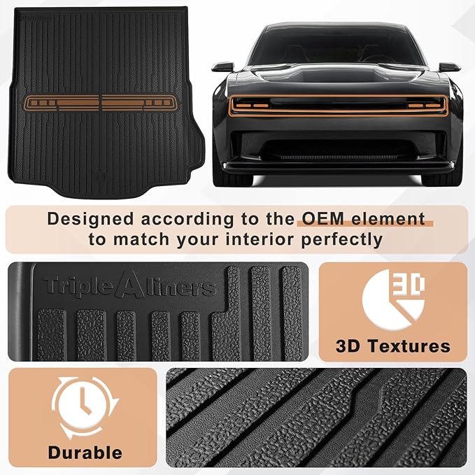 TripleAliners All-Weather Mats Compatible with 2025 2024 Dodge Charger EV Accessories Floor Liners Trunk Cover Custom Fit TPE Heavy-Duty Liners (Trunk Mat)