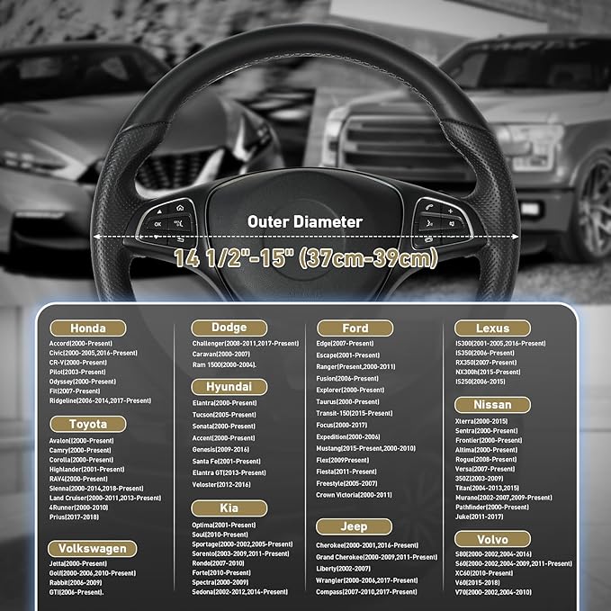 SEG Direct Car Steering Wheel Cover Medium Size 14 1/2"-15" Embossed Microfiber Leather with Carbon Fiber Pattern Beige