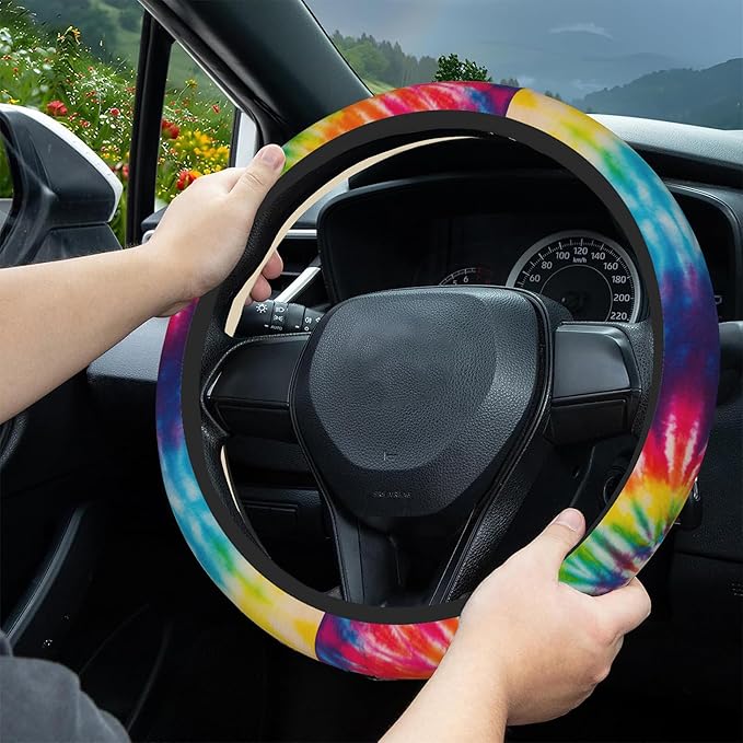Abstract Swirl Tie Dye Car Steering Wheel Cover, Non-Slip Absorbing Sweat Car Wheel Cover Accessories for Men Women,Universal 15" Fit Auto SUV Vans Trucks