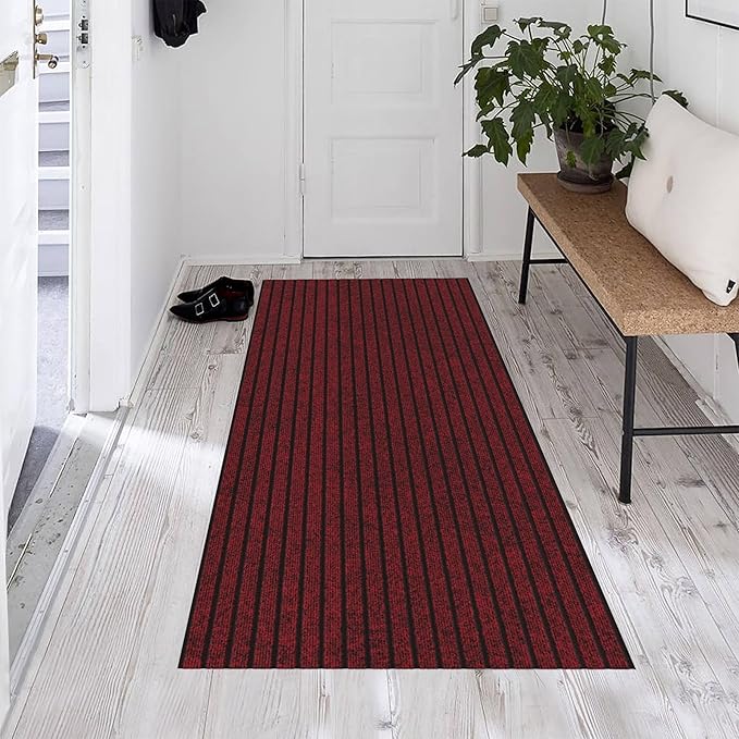 Ottomanson 2'7" x 6' Hallway Runner with Scraper Pile Extra Durable Non-Slip Rug Mat for Indoor & Outdoor Use - Ideal for Kitchen, Entryway, Patio & Garage - High-Traffic Carpet, Red