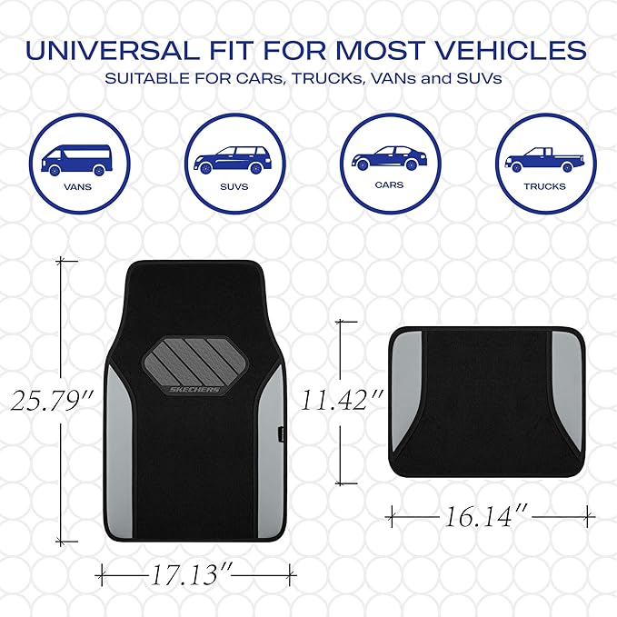 Skechers Car Floor Mats,Waterproof Universal Fit Faux Leather Car Mats,Floor Mats for Cars with Anti-Slip Heel Pad,Fit for SUVs,Vans,Sedans,Trucks,Grey