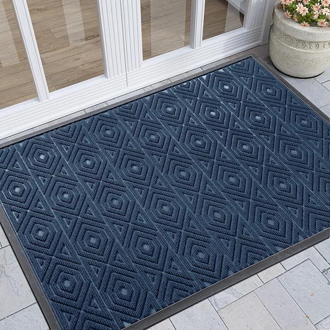 Yimobra Door Mat, Outdoor Indoor Entrance Welcome Mat, Heavy Entry Front Door Mat, Stain & Fade Resistant, Low Profile, Sturdy Rubber, Easy Clean Patio Floor Mat, Waterproof, 47 x 32, Blue