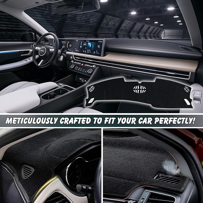 Non-Slip Dash Cover Dashboard Cover Mat Custom Fit Center Console Cover Sunshield Protector Pad Compatible with for Hyundai Sonata 2024 2025 Accessories Pad (Without HUD) (Black Trim)