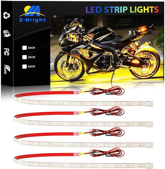 YM E-Bright Car Led Strip Lights Cuttable Underbody Ambient Led Lighting for Motorcycle Trucks Van Boat Night Fishing Interior Exterior Waterproof IP68 24inch 60CM 72SMD 12v,Yellow/Amber(Pack of 4)