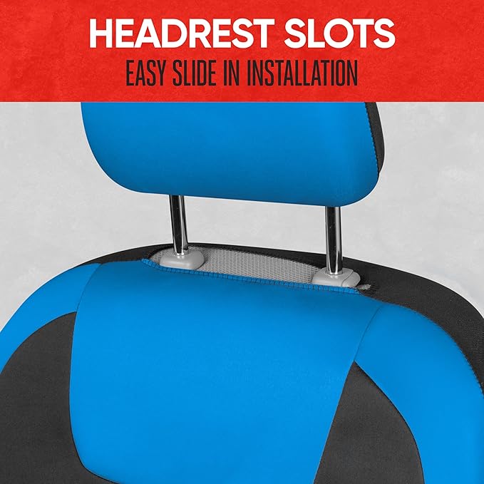 Motor Trend Blue/Black Waterproof Seat Covers for Front Seats – Premium Neoprene Blue Seat Covers, Car Seat Protectors with Removable Headrest, Interior Covers for Auto Truck Van SUV Seat Protection