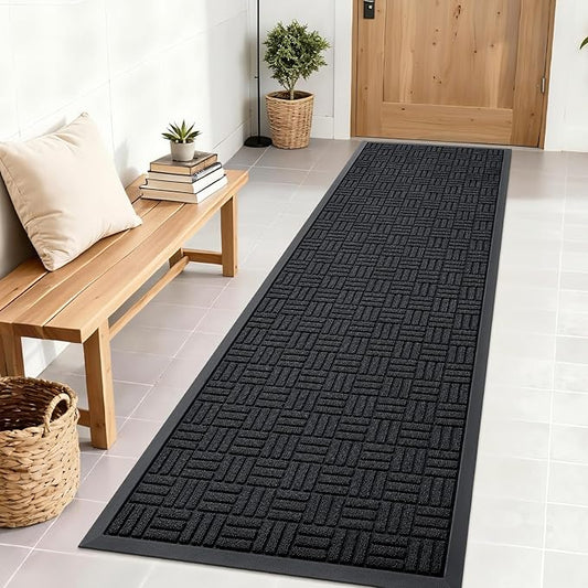 OLANLY Front Door Mat Outside Entrance 71x23, Absorbent, Heavy Duty Sturdy Natural Rubber Doormat Indoor Outdoor, Stain and Fade Resistant, Non-Slip Backing Low Profile Floor Mat for Entryway, Black