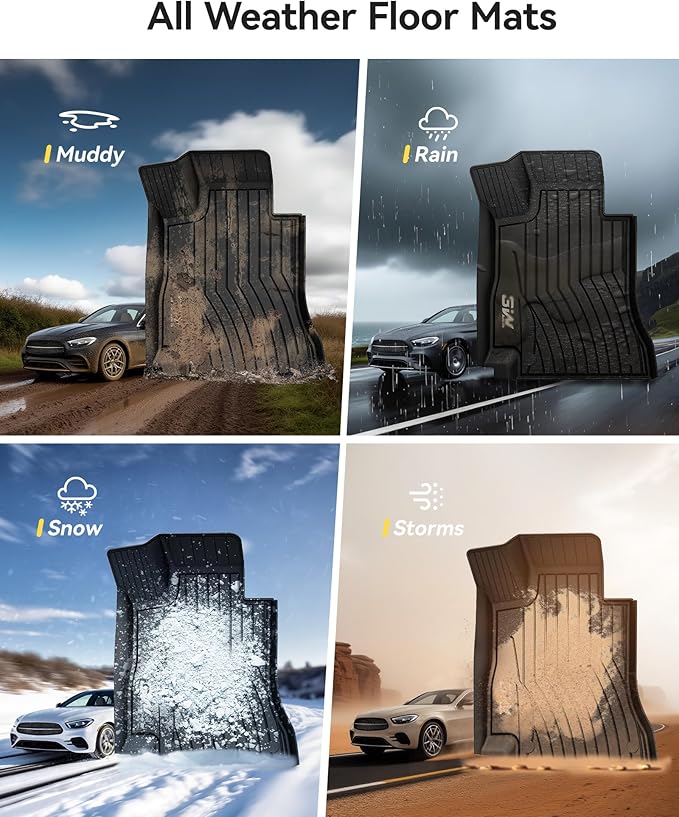 3W Floor Mats for Benz E-Class 2017-2023 Sedan & Wagon Only, E300/E350/E400/E43 AMG/E450/E53 AMG/E550/E63 AMG S TPE All Weather Floor Liner, 1st&2nd Row Full Set Car Liners Black