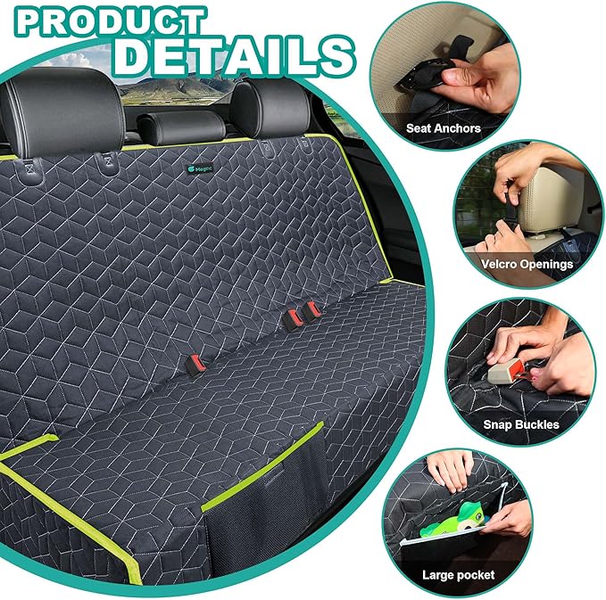 Dog Car Seat Covers for Ford f150/Ram1500/Nissan Frontier/Toyota Tacoma/GMC Canyon/Silverado, Waterproof Pet Back Seat Cover for Trucks, Scratchproof Nonslip Durable Rear Seat Cover for Dogs(Green)