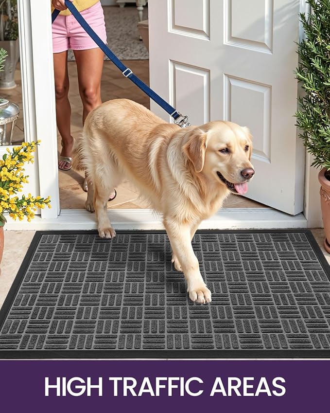 DEXI Front Door Mat Outside Entrance, 4x6 ft Large Rubber Entry Doormat Heavy Duty, Welcome Mats Non Slip for Inside House Floor Entryway Double Doors Exterior Patio, Maze Grey
