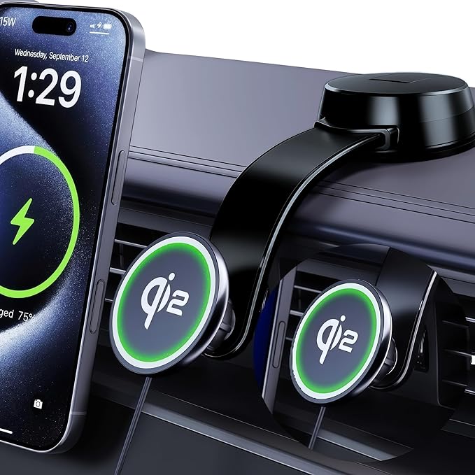 Upgrade [Qi2-Certified] 15W for MagSafe Wireless Car Charger Mount, 2XFast Charging[90+LBS Safe Suction] Magnetic Phone Holder Dashboard Windshield for iPhone 17/16/15/14/13/12 Pro Max (Iron)