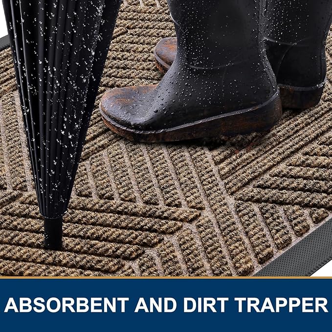 Smiry Front Door Mat Outside Entrance, Heavy Duty Sturdy Natural Rubber Doormat, Trap Dirt and Moisture, Easy Clean Low Profile Mats for Indoor Outdoor Entry, Irregular Triangle (47x17, Brown)