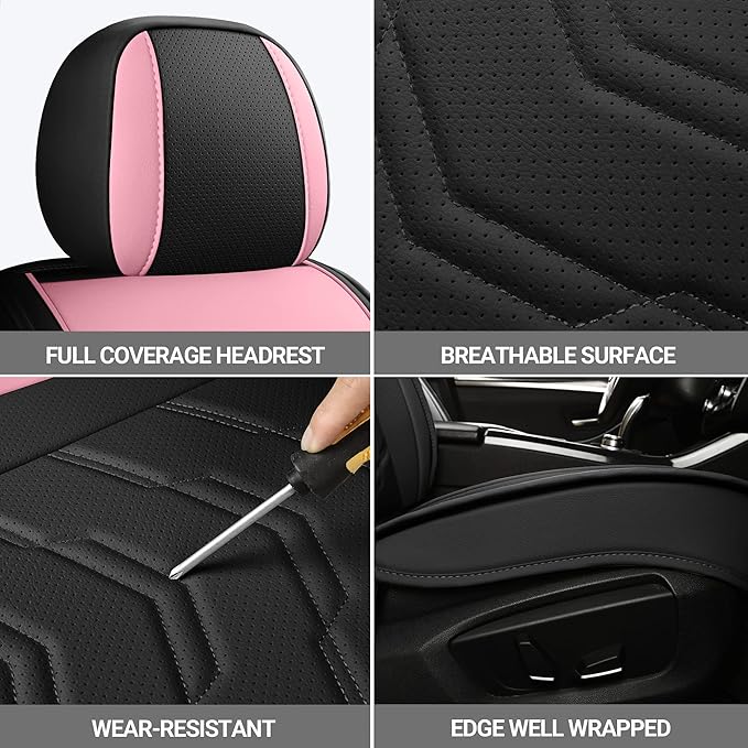 AOOG Leather Car Seat Covers Universal fit Most Sedans SUV Trucks (Front seat, Pink)