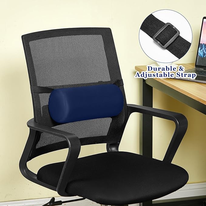 Wenqik 2 Pcs Lumbar Support Pillow Lumbar Roll Lower Pillow Office Seat Cushion with Adjustable Strap and Washable Cover for Travel Gaming Chair Car Seat Pain Relief (Blue)