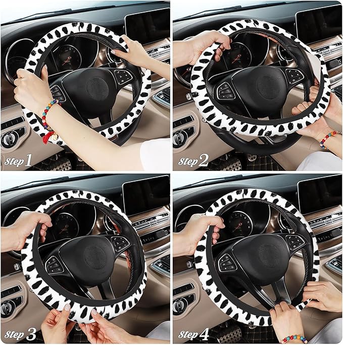 Abstract Black Spots Steering Wheel Cover, Elastic Non-Slip Steering Wheel Protector,Auto Interior Decor for Women Girls,Universal 15" Fit for Sedans,Trucks