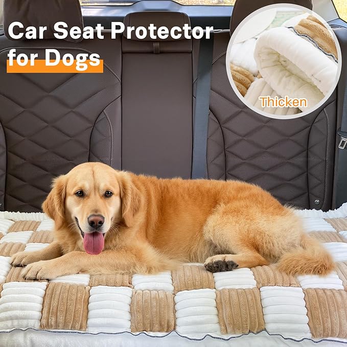 Dog Car Seat Cover for Back Seat, Dog Bed for Car, Fit for Backseat Extenders, Car Seat Protector, Nonslip Soft Durable for Cars Trucks and SUVs (Light Brown & White, 23.6"*51")