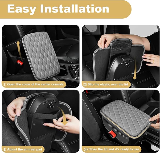 Car Armrest Cover Fit for Acura RLX Leather Center Console Cover Cushion with 2 Storage Bags(Beige)