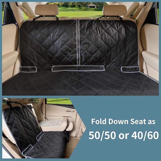 ZQ Bench Car Seat Cover for Dogs, Waterproof Rear Seat Protector Stays Securely in Place for Pets, Dog Backseat Cover Fit for Standard Cars & SUVs (Black)