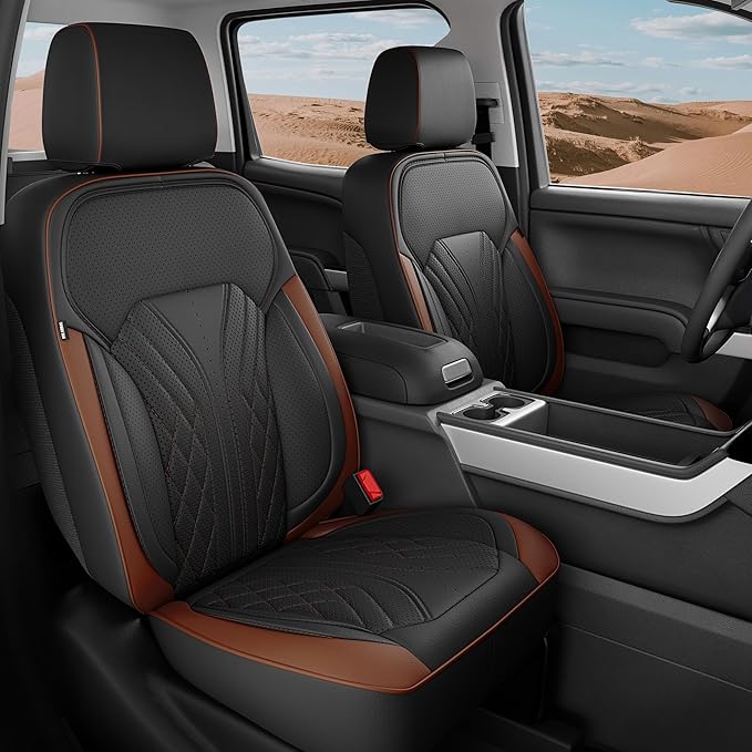 for Chevy Silverado GMC Sierra Waterproof Seat Covers, Crew Cab 1500 2014-2018, 2500HD 3500 HD 2015-2019, Truck Protectors Accessories Full Set, Black Brown