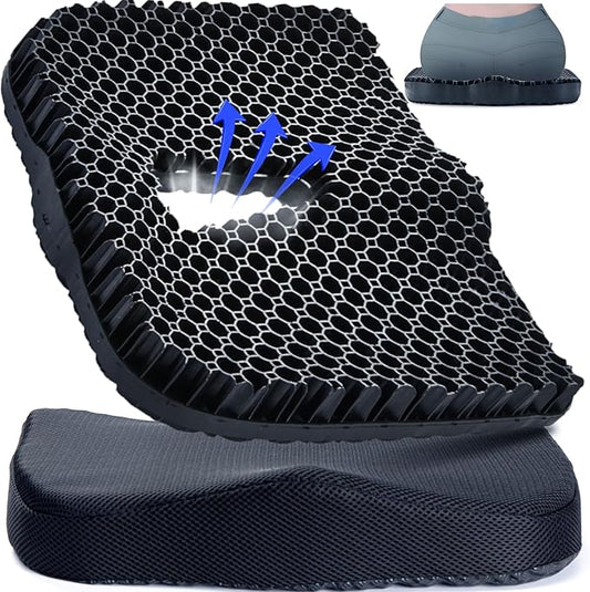 Gel Seat Cushion for Long Sitting & Hip Pain Relief (Large Size) - Cooling 3D Cushions for Office Chair, Car, Wheelchair, Breathable & Non-Slip Cover with Pressure Relief Technology
