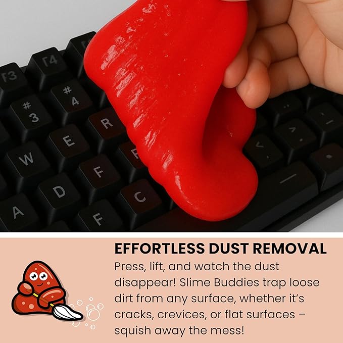 Slime Buddies Car Cleaning Gel Putty - 3 Pack Strawberry Scent Interior Detailing Tool for Cup Holder, Air Vent & Keyboard - Reusable Auto Detailing Accessory - Dust Remover Goop - Gift for Men Women