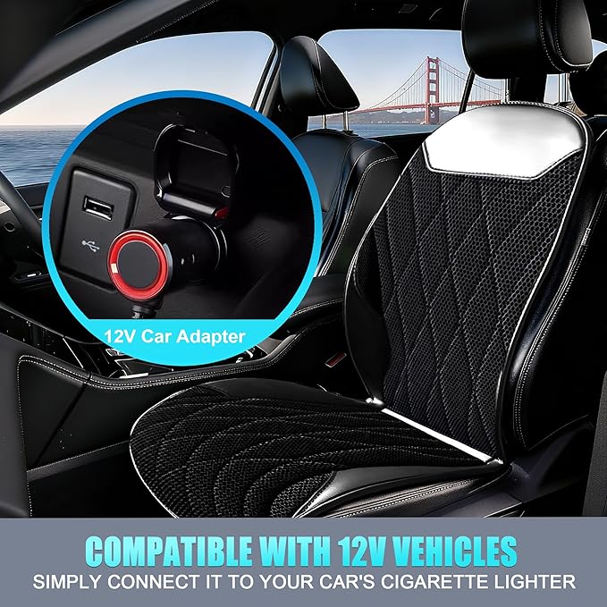 2025 Upgraded 3-in-1 Winter and Summer Cooling Car Seat Cover with Massage, 12V Cooling Car Seat Cushion with 16 Fans, Ventilated Cooling Seat Cover for Car SUV Truck Universal Fit (Black-1)
