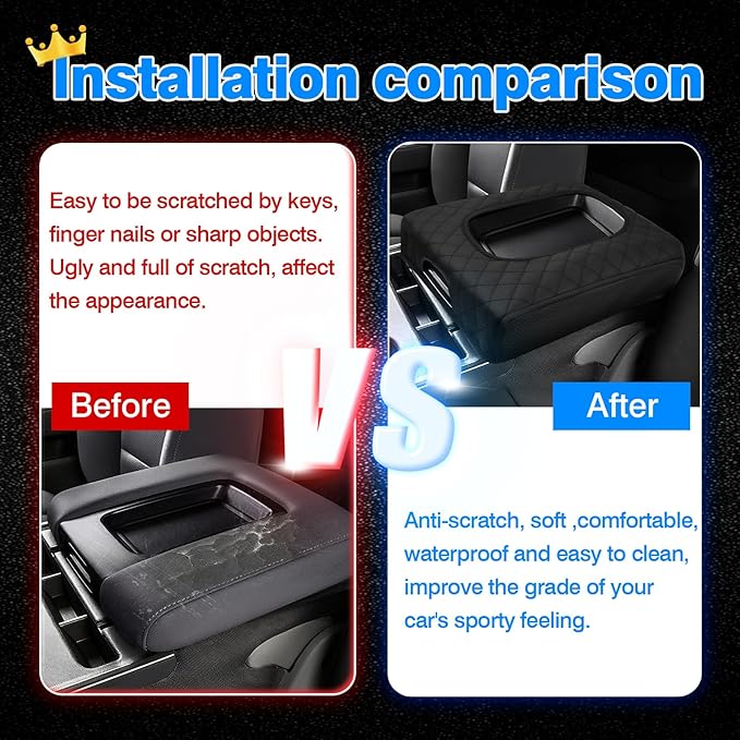 Autorder Center Console Cover for 2014-2018 Chevy Silverado/GMC Sierra Accessories Armrest Cover Anti-Scratch Middle Console Pad Leather Armrest Protector(ONLY for Split Bench Seat Console)