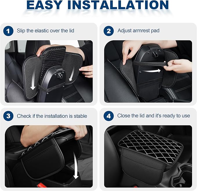 Armrest Cover with 2 Storage Bags Fit for VW/Volkswagen Jetta Faux Leather Car Center Console Cover with DiamondStorage Box Waterproof Arm Rest Covers(Black)