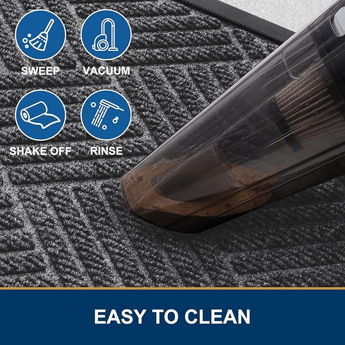 Smiry Front Door Mat Outside Entrance, Heavy Duty Outdoor Indoor Natural Rubber Doormat, Non Slip, Trap Dirt and Moisture, Easy Clean, Low Profile Patio Porch Entryway Mat, 47x32, Light Grey