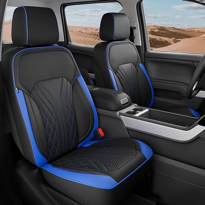for Chevy Silverado GMC Sierra Waterproof Seat Covers, Crew Cab 1500 2014-2018, 2500HD 3500 HD 2015-2019, Truck Protectors Accessories Full Set, Black Blue